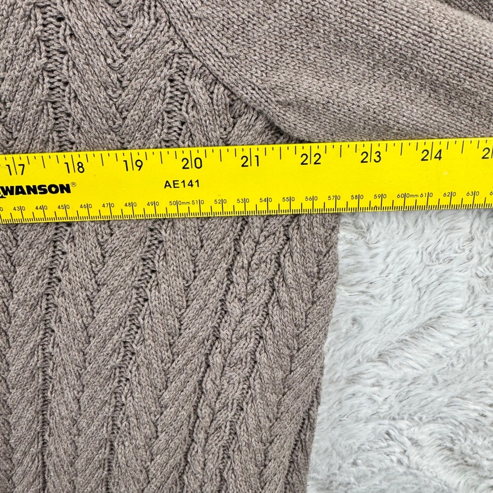 L.L.Bean Cardigan Women Medium Brown Cable Knit Open Front Cotton 500661 Coastal - Picture 8 of 11